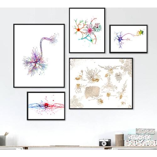 Neural Watercolor Print Neuron Tree Art Neurology Poster , Brain Anatomy Medicine Wall Art Canvas Painting Clinic Wall Decor