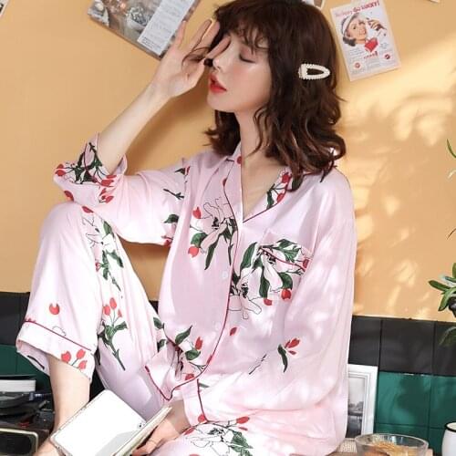 New Spring and Summer Cotton Silk Long-sleeved Pajamas, Printed Cardigan Pajamas, Thin Viscose Large Size Home Service Summer