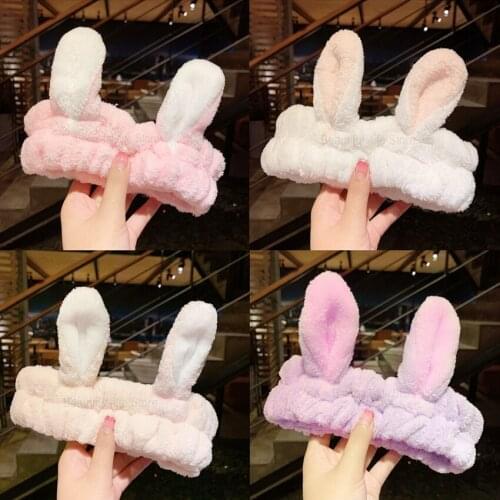 2021 New Soft Warm Coral Yoga Hair Bands Women Girls Wash Hairbands Bunny Ears Headband Turban Fashion Hair Accessories