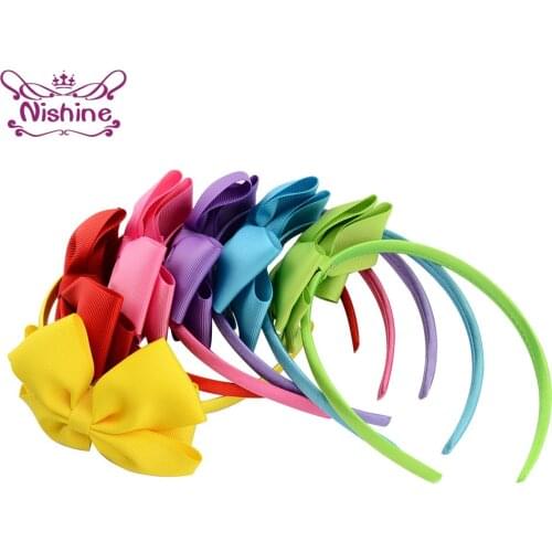 Nishine Double Layer Grosgrain Ribbon Bowknot Toddler Hair Hoop Solid Color Handmade Bows Baby Hairband DIY Clothing Decoration