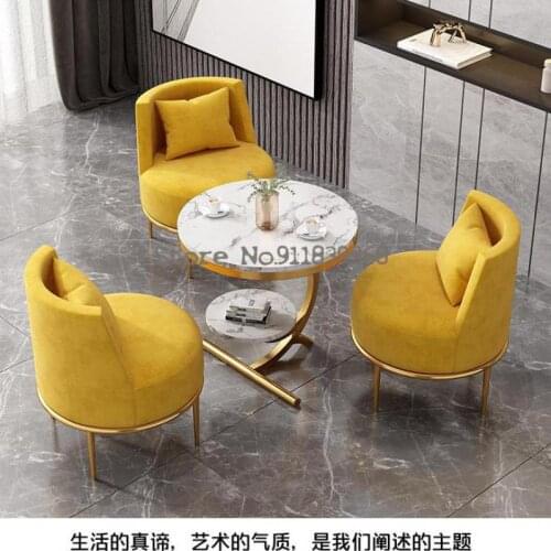 Single reception leisure sofa chair small round table flannel balcony light luxury side table tea corner table negotiation area