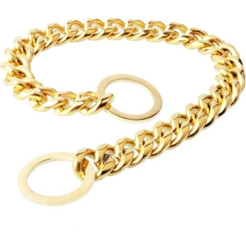 Tiasri 15mm Gold Color Dog Chain Collar High Quality Stainless Steel Pet Supplies Small Medium Large Dog Leashes for Training