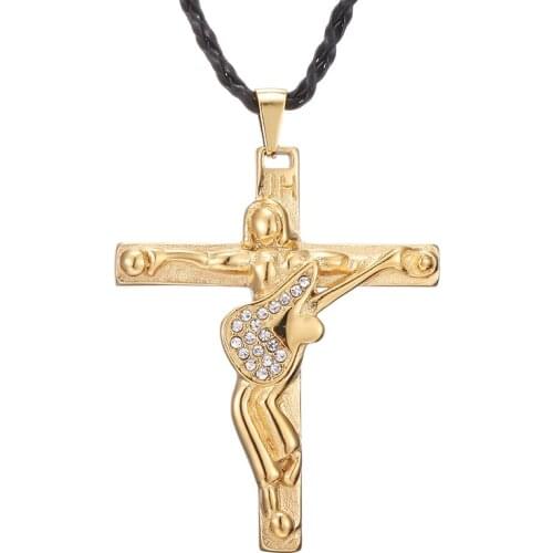 Personalized Gold Cross Pendant Necklace Fashion Rope Chain Crystal Necklaces Rhinestone Stainless Steel Charm Jewelry Gift