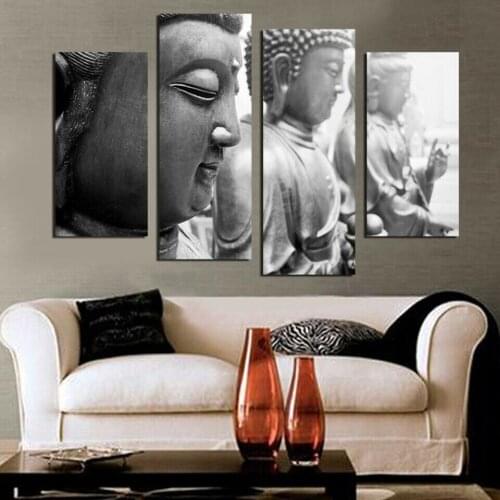 Ancient Buddha Statues Poster 4 Panel Wall Art Painting Picture Print On Canvas Pictures for Home Decor Decoration