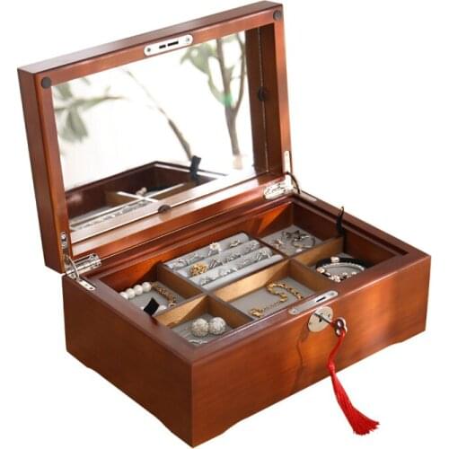 Travel Sundries Organizer Household Jewelry Case Space Saving Lock Lid Crafts Wooden Storage Box Dustproof Rectangle Decoration