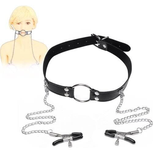 Strap Slave Restraint Open Mouth Gag Oral Sex Toys for Women Men Nipple Clip Breast Clamp BDSM Bondage Head Harness Adult Supply