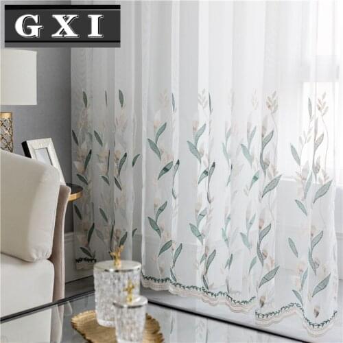 Embroidered Wicker Tulle Curtain for Living Room Pastoral Country Sheer Translucent Organza Balcony Window Drape