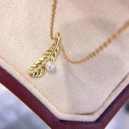 S925 Sterling Leaf Pendant Necklace 5mm Freshwater Natural Pearl Pendant Chain Women Pearl Jewelry Gifts For Party