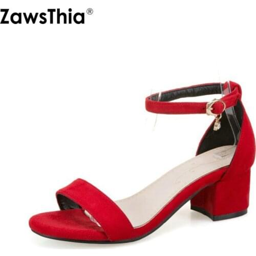 ZawsThia High Heels Sandals Women Pumps Chunky Heel Ankle Strap Women Summer Shoes Fashion Zapatos Mujer Yellow Black Size 33-47