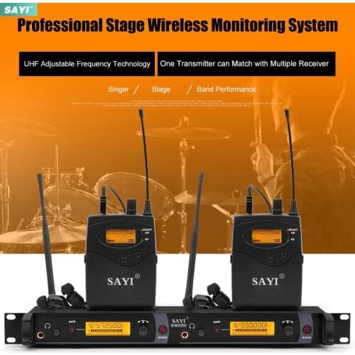 SAYI IEM2050-2C Professional IEM In-Ear Earphone Monitor Transmitter System Wireless UHF Dual Channels Kit for Stage Performance