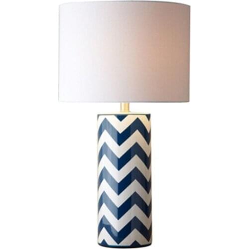 Modern Creative Simple Table Lamps Fabric Lampshade Stripe Pattern Ceramic Table Lamps Useful Table Lamps for Living Room Study