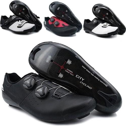 City Cycling Shoes Heat Moldable 3K Carbon Fiber Road Bike Sneakers Buckle Or 1/2 Shoelaces Self-locking Thermoplastic Bicycle