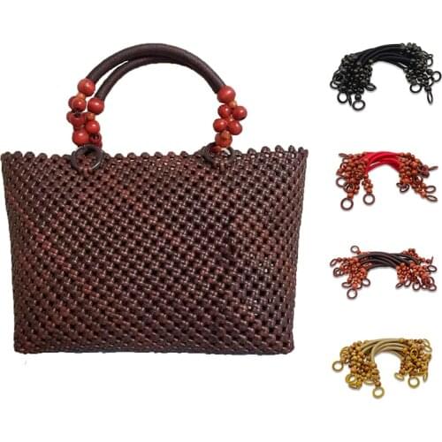 1 Pair Retro Wood Bead Rope Bag Strap Multi Color Handle Shoulder Belt for Handbag DIY Replacement Woodern Hanger for Bag Making