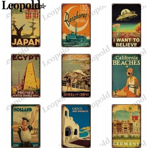 Vintage Metal Tin Plate Travel City Letter Card Board Wall Art Bar Club Cafe Home Decoration Metal Plate 20X30Cm