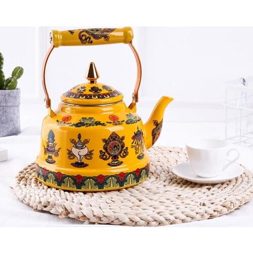 Vintage court ethnic eight treasures Buddhist enamel kettle kettle coffee milk teapot gas kettle induction cooker universal