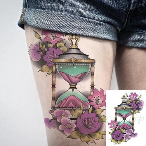 Waterproof Temporary Tattoo Sticker Funnel Purple Flower Big Stickers Flash Tatoo Fake Hand Body Art Tatto for Girl Men Women