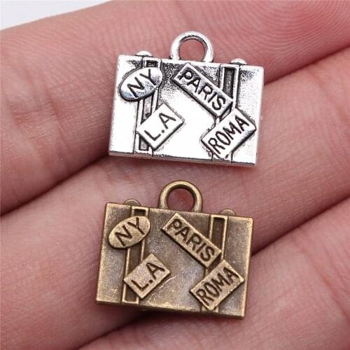 WYSIWYG 5pcs 15x16mm Charms Travel Bags New York Paris Roma LA 2 Colors Pendants Making DIY Handmade Jewelry