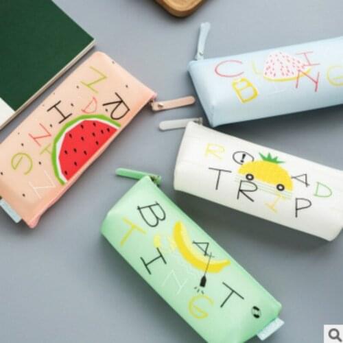 Student kawaii creative stationery bag small fresh fruit storage bag silicone triangle type female pencil case pen case pencil