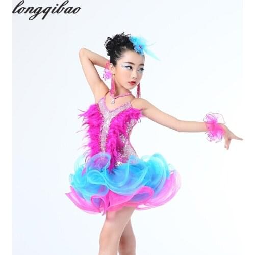 Girls Professional Latin dance performance clothing new Diamond flow Sula Ding skirts Junior Latin competition clothing TB7500