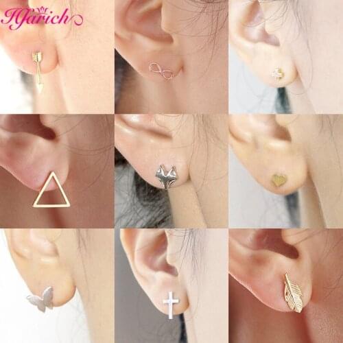 Brushed Heart Triangle Knot Leaves Fox Butterfly Smile Face Cross Arrow Horseshoe Earings for Women Jewelry Wedding Accessories