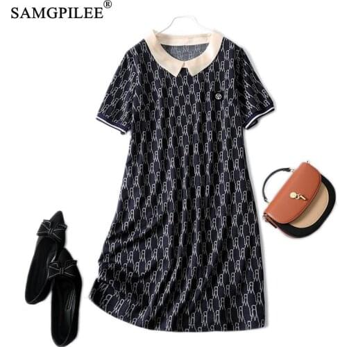 Summer Clothes For Women 2021 Printed Distressed Blue Color Organza Peter Pan Collar Plus Size Loose Short-sleeved Dress Woman