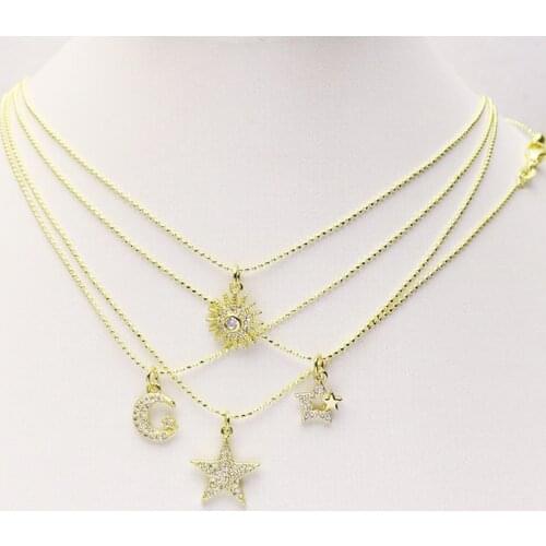 10 Strand Zirconia Solar & star charms necklace jewelry accessories Slim chain necklace for women New design 8227