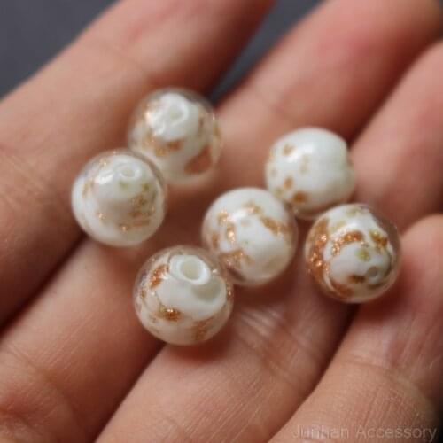 10pcs/lot 10mm Lampwork Glass Beads Glass Boutique beads White Color With Shinning Sand for earring necklace making
