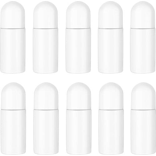 10pcs 50ML Plastic White Roll On Bottles for Essential Oils Reusable Leak-Proof Deodorant Containers with Plastic Roller Ball