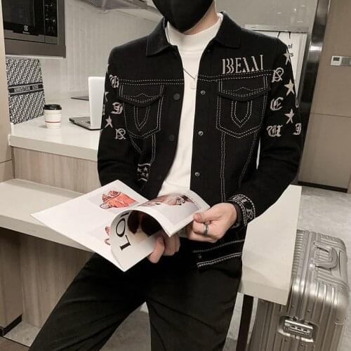 2021 Autumn Winter New Thickened Coat Men Club Outfit Vintage Jacket Men Letter Knitting Men Floral Jacket Jaqueta Masculina