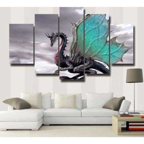 5 pieces / set of high-definition print poster picture art wall modern canvas print wall art painting theme gray dragon painting