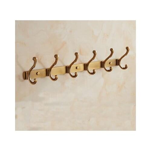 6 Hooks Bathroom / kitchen towel hooks on the door, Wall Brass hook for hanging clothes,Retro European robe hooks,Free Shipping