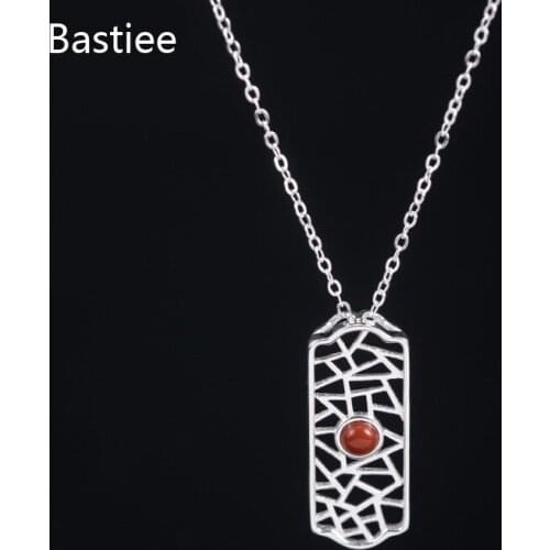 Bastiee 925 Sterling Silver Necklace Pendant Red Agate Vintage Luxury Jewelry For Women Ethnic Link Chain Jewellery