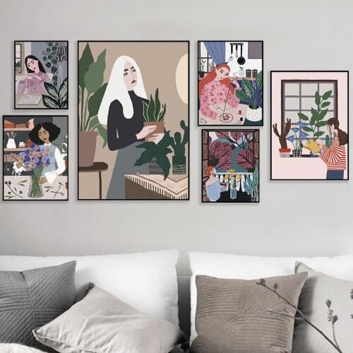 Boho Girl Fashion Ilustration WomanTrendy Wall Art Canvas Painting Nordic Posters And Prints Wall Pictures For Living Room Decor