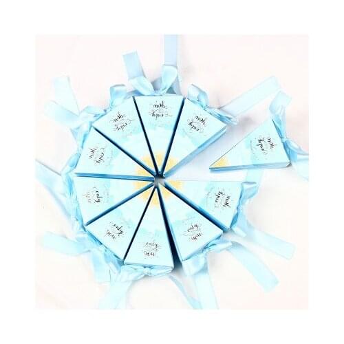 50pcs Pink sky blue Red Gold Triangular Cake Style Wedding Favors Candy Boxes Paper Boxes Chocolate Gifts Box Bomboniera