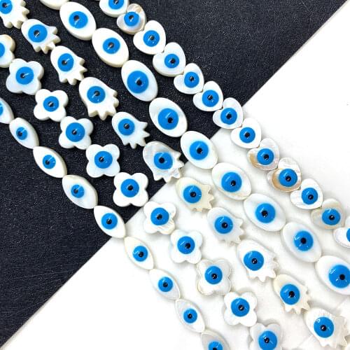 Natural Freshwater Shell Double-Sided Evil Eye Beads for DIY Jewelry Making Necklace and Bracelet Accessories Size 10-15mm