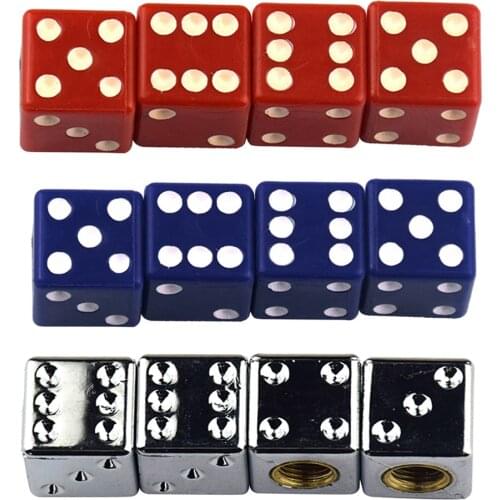 Dice Style Car Auto Wheel Tyre Tire Stem Air Valve Caps Dust Covers - Black, Pack of 4