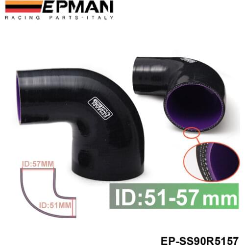 EPMAN - 2"to 2.25" 51-57mm 90Degree 4-Ply Silicone 90 Degree Elbow Reducer Hose BLACK For AUDI A4 B6 1.8T Quattro EP-SS90R5157