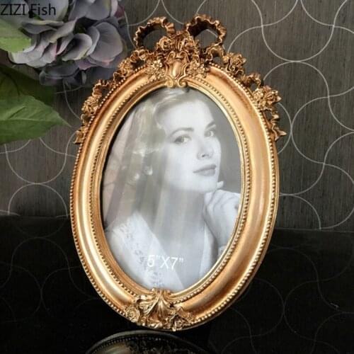6/7 Inch Golden Photo Frame Family Portrait Glass Framed Resin Picture Frames Nightstand Desk Decoration Vintage Home Decor