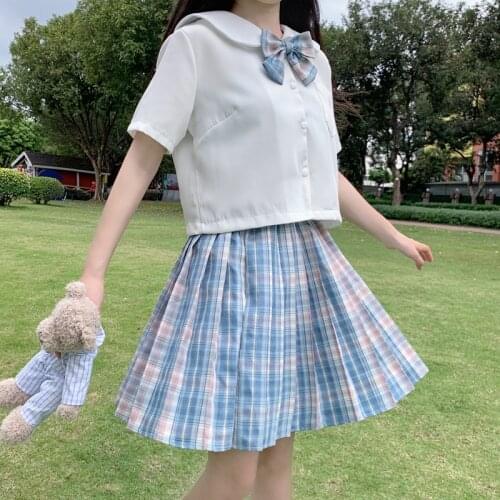 JK Uniforms Suit Female 2020 Summer New Girls Tie Shirt Plaid Skirt Piece japanese fashion school girl skirt