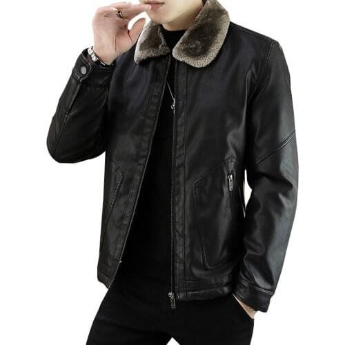 Classical Motorcycle Leather Jackets Mens Spring Autumn Coat Jacket Slim Cashmere Thickened Lapel Coat Solid Color Leather Coat