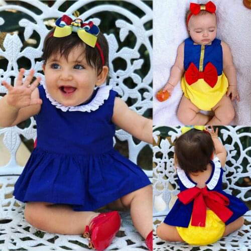 0-24 Months Baby Girls Cloths Snow White Baby Girl Bow Clothes Romper Tops Fancy Dress Shorts Set Party Baby Girls Outfits