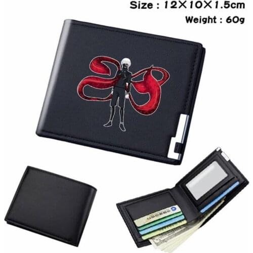 Anime Tokyo Ghoul PU Wallet Bifold Short Teenger Passcard Card Holder Student Casual Note Compartment Mens Womens Black Wallet