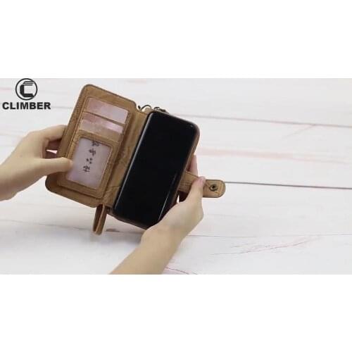 Detachable Zipper Handbag Card Holder Slot Wallet Leather Case For iPhone XS Max XR