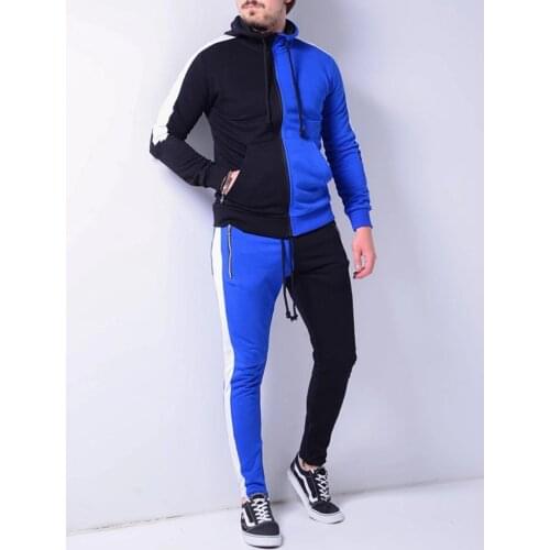 Mens Patchwork suits Outdoor training hooded coats casual sweatpants two-piece High quality Fitness brand clothing