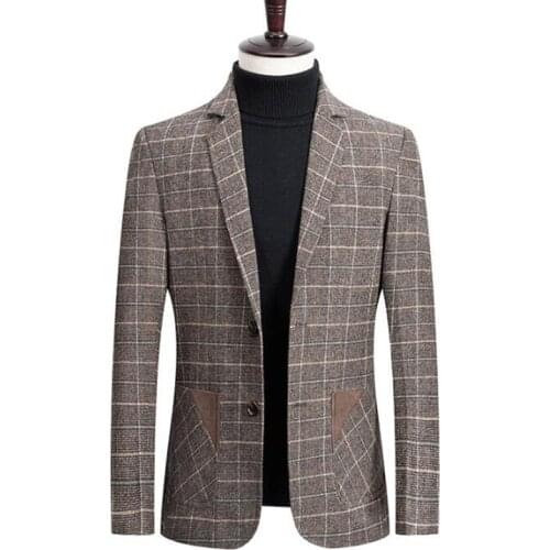 Men Blazer Personality Wild Mens Suit Jacket High Quality Fashion Plaid Slim Fit Warm Blazer Coat Male