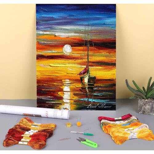 Drowned Sunset Pre-Printed 11CT Cross-Stitch DIY Embroidery Complete Kit DMC Threads Handiwork Hobby Handicraft Craft Design