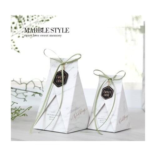 2019 Newst Special Marble Candy Box With Different Ribbon Birthday Party Decor Supplies Candy Boxes Wedding Gift Box