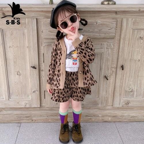 2019 New Arrival Girls Leopard Print Casual Set Autumn Childrens Suit Childrens Shorts Two-piece Fashion Set Kids Clothes