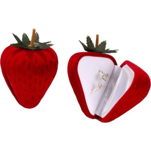 New Velvet Strawberry Box Packaging Ring Earring Storage Case Protector Flocking Jewelry Gift Box Red Hot Selling