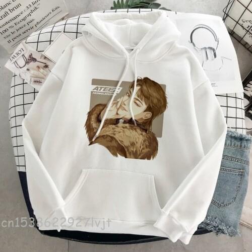 Fall Harajuku ATEEZ Cute Hoodies Pullover Aesthetic Women Fashion Sweatshirt Camisa Streetwear Sport White Hoodie Streetwear